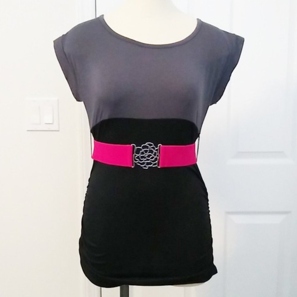 Sugar Tart Black & Grey Ruched Tunic w/ Belt